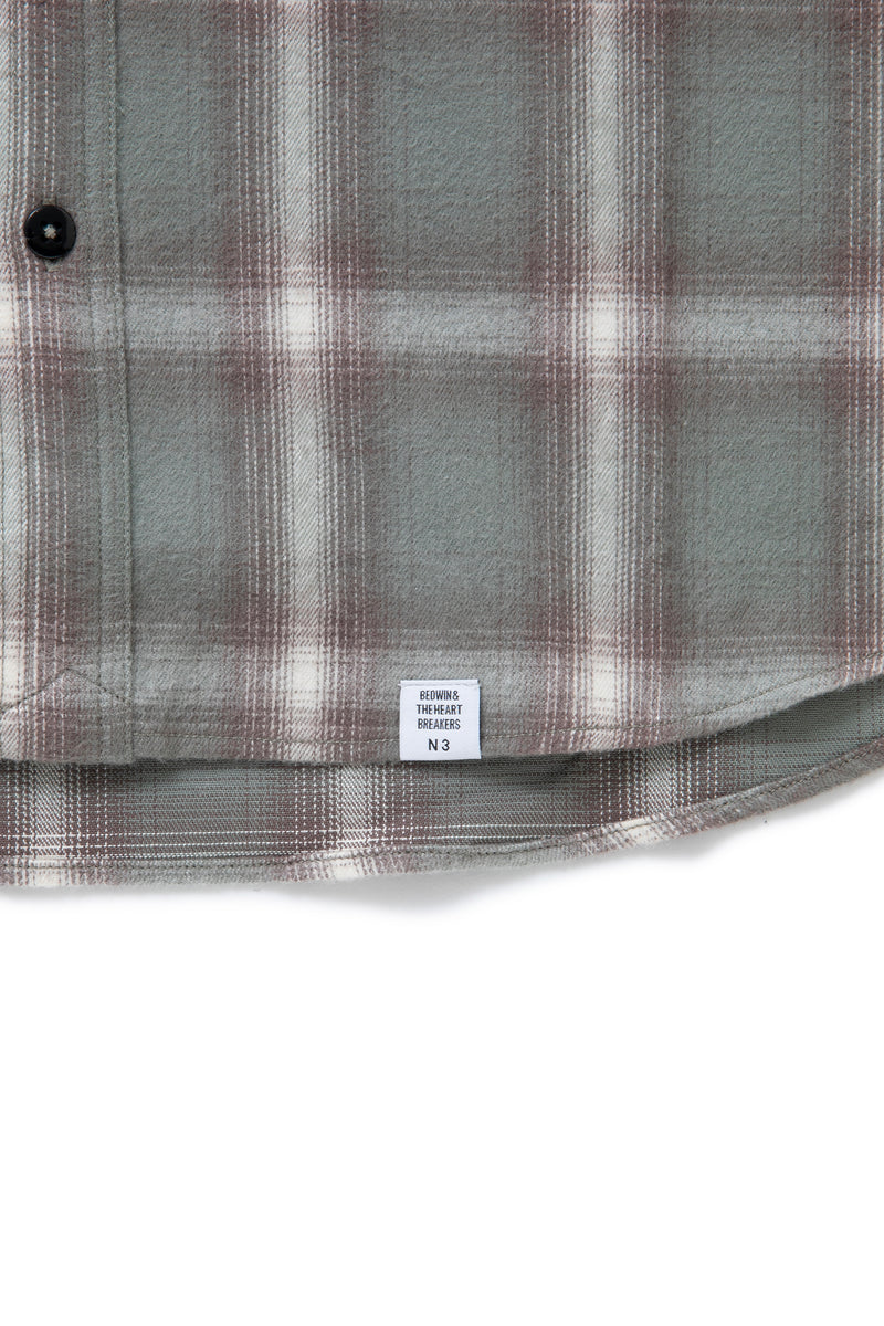 BEDWIN & THE HEARTBREAKERS】L/S OMBRE CHECK SHIRT “EWAN” OLIVE – briwn