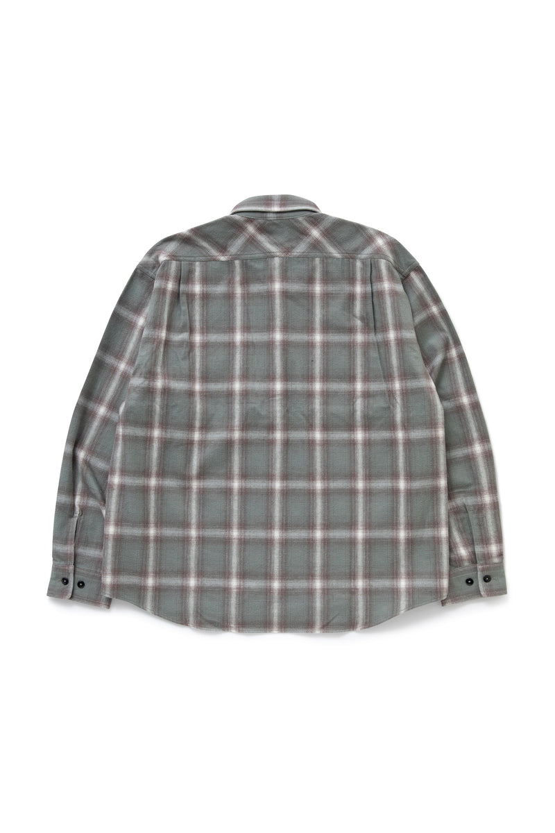 BEDWIN & THE HEARTBREAKERS】L/S OMBRE CHECK SHIRT “EWAN” OLIVE – briwn