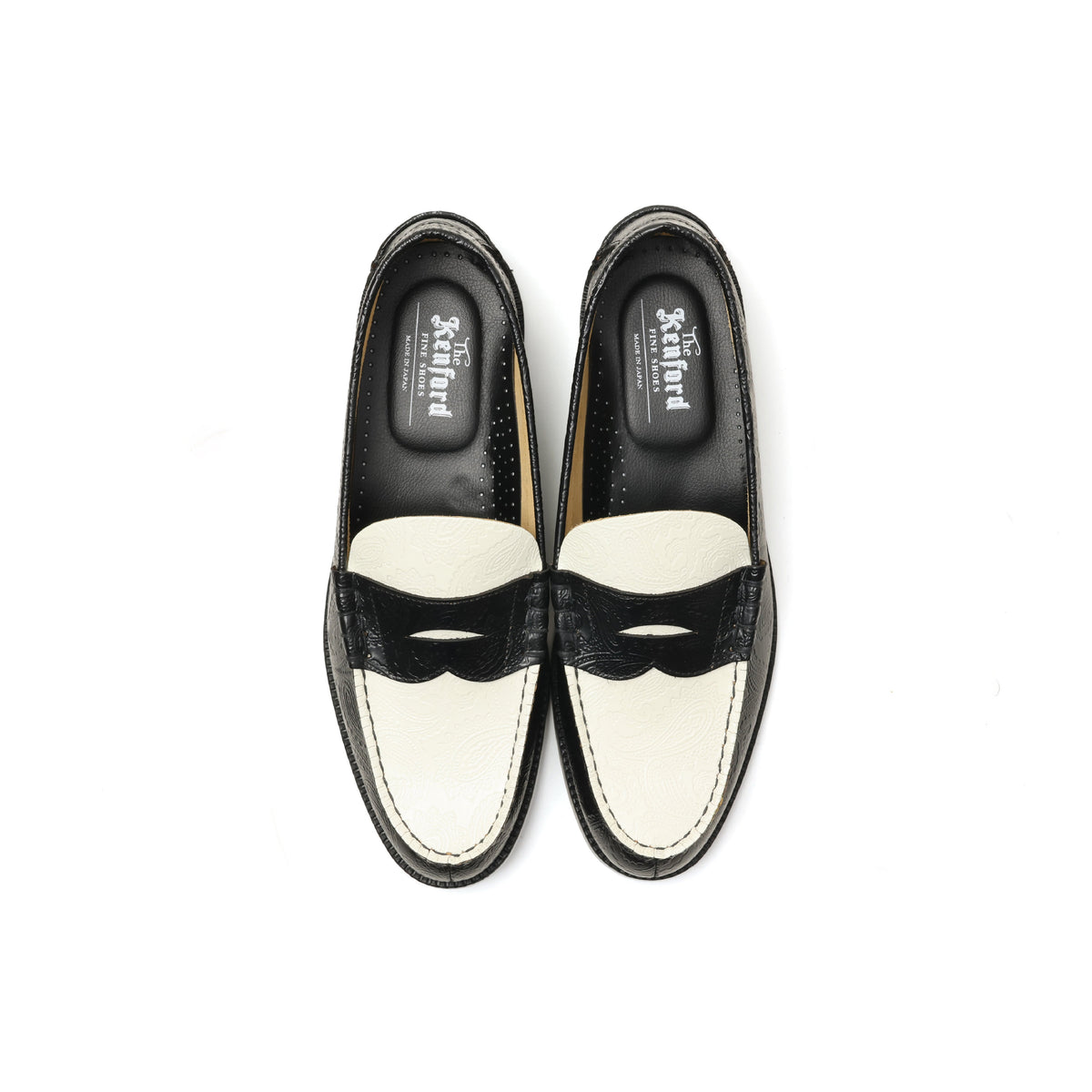 【The Kenford Fineshoes】EMBOSSED LOAFERS Black White Paisley