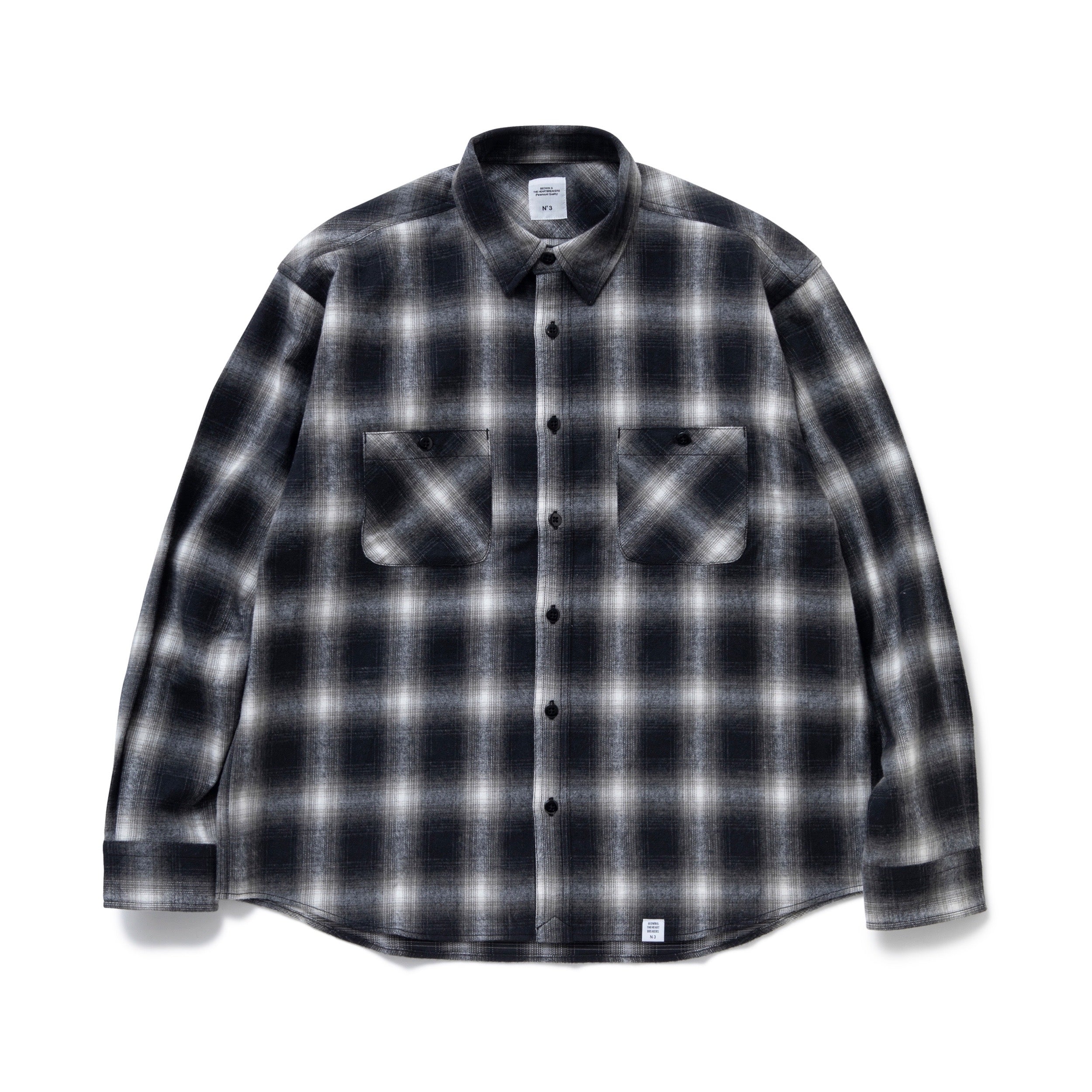 BEDWIN & THE HEARTBREAKERS】L/S OMBRE CHECK SHIRT “EWAN” BLACK – briwn