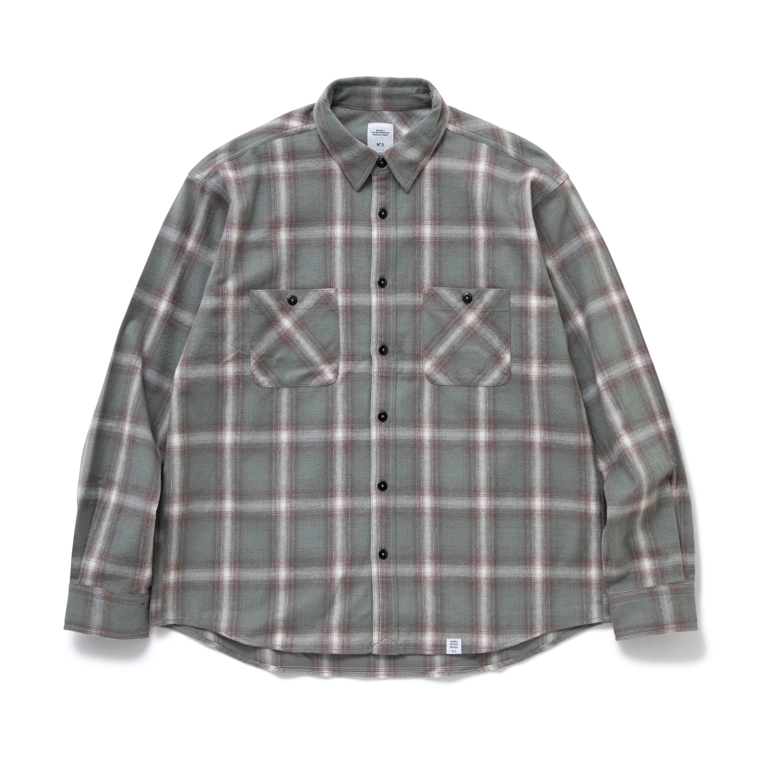 BEDWIN & THE HEARTBREAKERS】L/S OMBRE CHECK SHIRT “EWAN” OLIVE – briwn