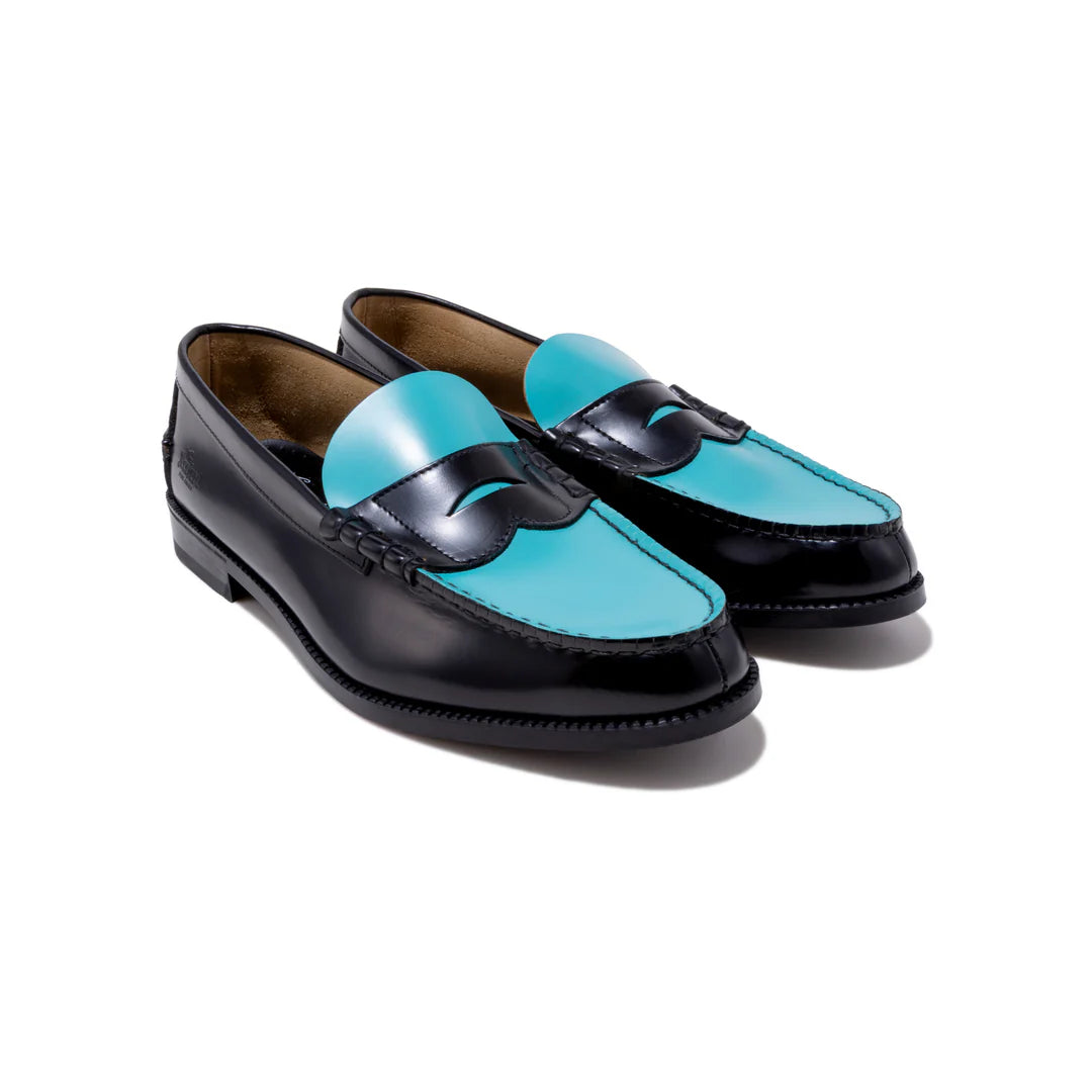 靴 MENS COMBI LOAFERS BLACK TURQUOISE BLUE MENS COMBI LOAFERS /BLACK TURQUOISE BLUE
