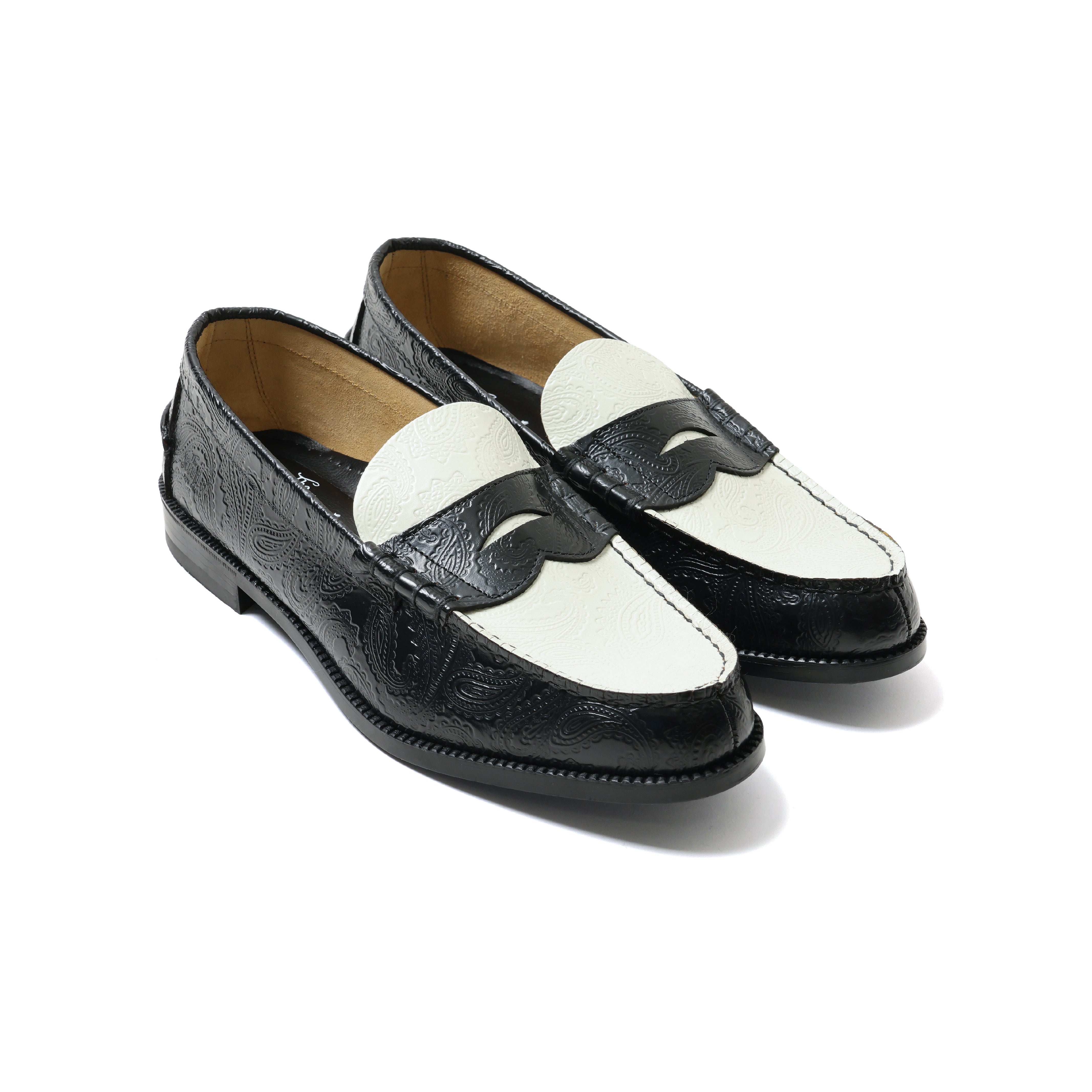 【The Kenford Fineshoes】EMBOSSED LOAFERS Black White Paisley